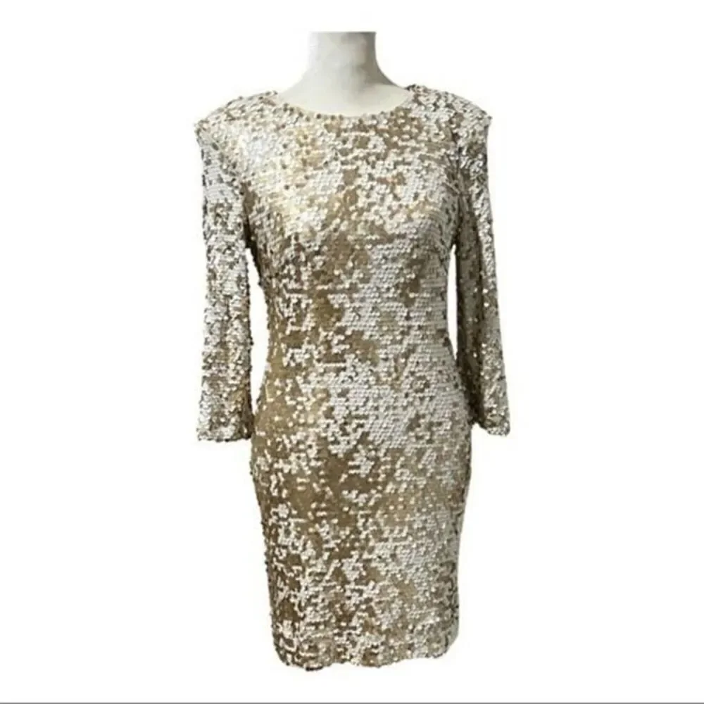french connection sequin dress gold FRENCH CONNECTION Bronze Gold Sequin Mini Dress The Untitled Boutique